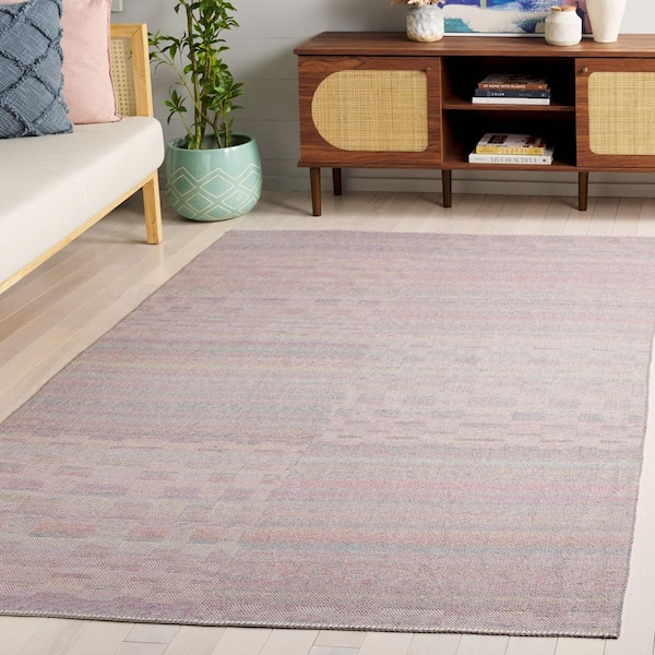 Cabo 7 ft. x 7 ft. Pink/Blue Striped Geometric Square Area Rug