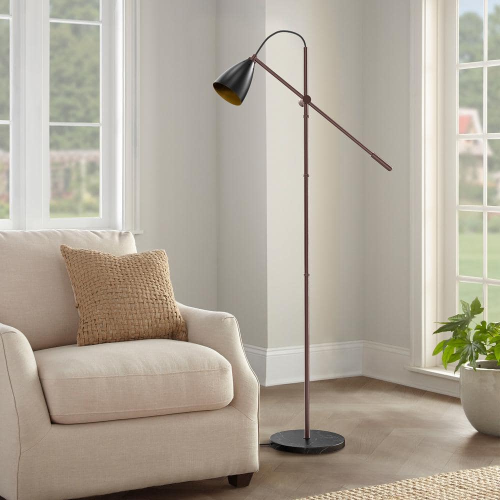 65" Adjustable Black Metal and Marble Arc Floor Lamp