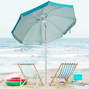 6.5 ft. Aluminum Beach Umbrella Sun Shade Tilt in Blue