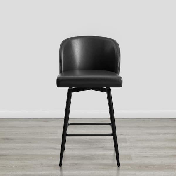 26 in. Cynthia Black High Back Metal Swivel Counter Stool with Faux Leather Seat (Set of 3)