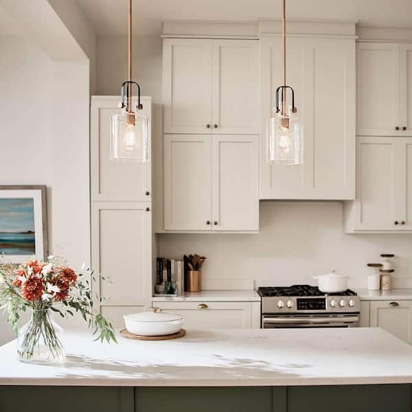 Kitner 1-Light Antique Copper Vintage Industrial Shaded Kitchen Pendant Hanging Light with Clear Seeded Glass