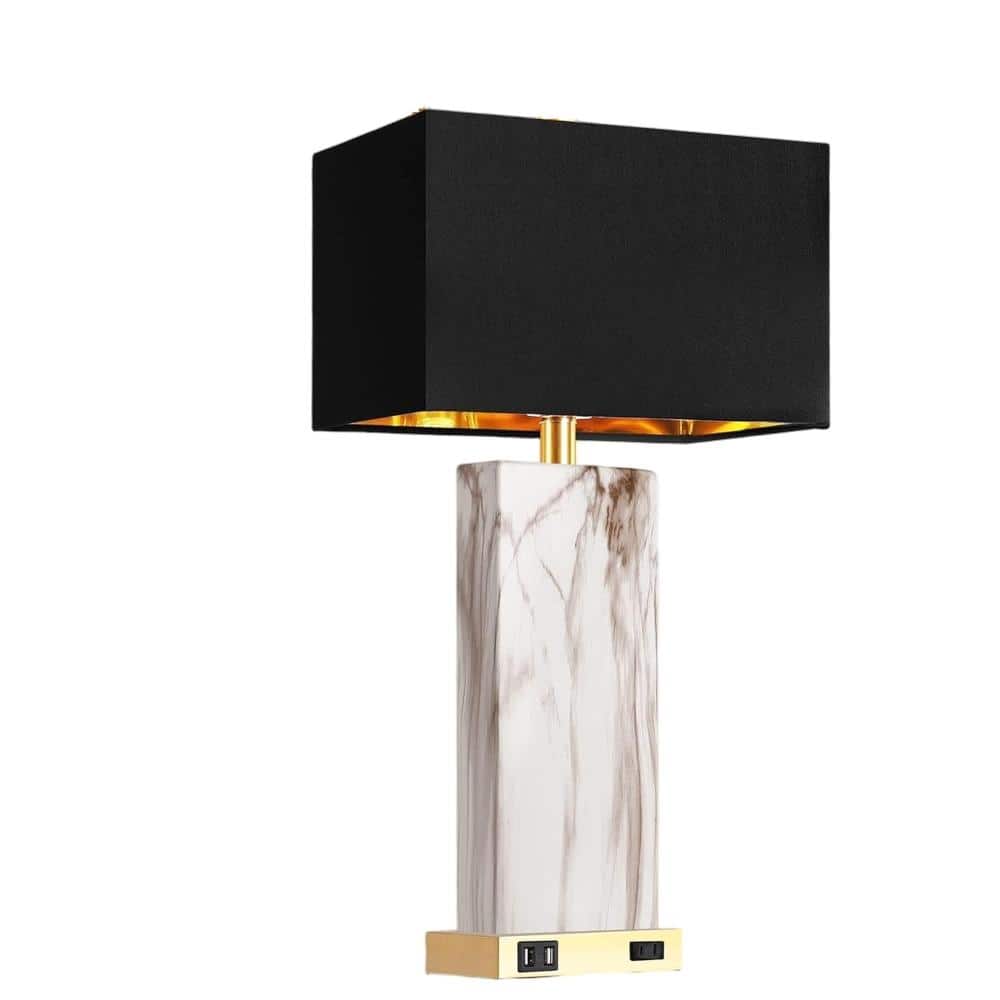 25in. Marble/Gold Touch Control Bedside Dimmable Table Lamp for Living Room w/ Black Shade,USB Port,LED Bulbs Set of 2 price history on PriceWatchPro