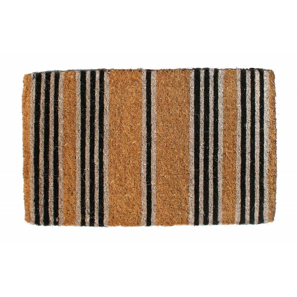 Handwoven Brown and Black Coir Outdoor Door Mat, 18x30 inches