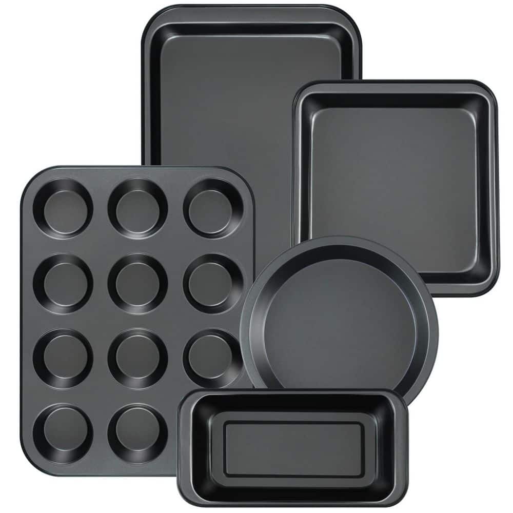 5-Piece Black Carbon Steel Nonstick Bakeware Set, Round and Square Cake Pans Muffin Pan Loaf Pan Roast Pan Baking Sheets price history on PriceWatchPro