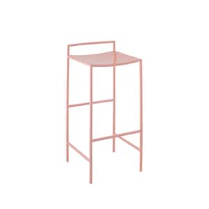 Svelte 30 in. Coastal Contemporary Metal Saddle-Seat Low-Back Bar Stool with Foot Rest, Pink Frame