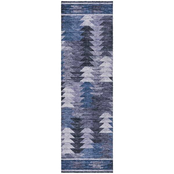 Dream Shag Premium Machine Washable Abstract ADS798 Blue 2 ft. x 7 ft. Runner Rug