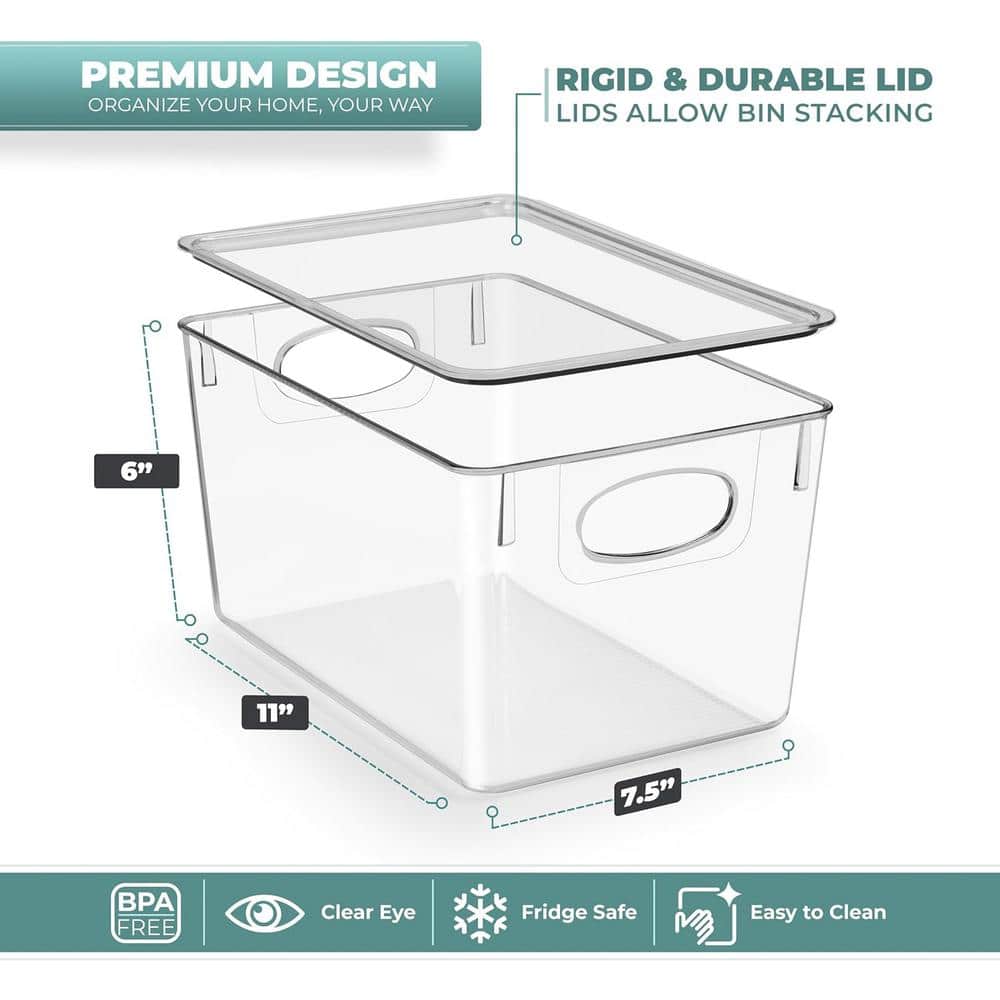 Clear Stackable Plastic Storage Bins with Lids, Set of 8