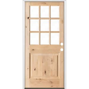 36 in. x 80 in. Craftsman 9-Lite with Clear Beveled Glass Left-Hand Inswing Unfinished Knotty Alder Prehung Front Door