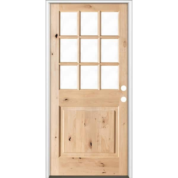 Krosswood Doors 36 in. x 80 in. Craftsman 9-Lite with Clear Beveled Glass Left-Hand Inswing Unfinished Knotty Alder Prehung Front Door