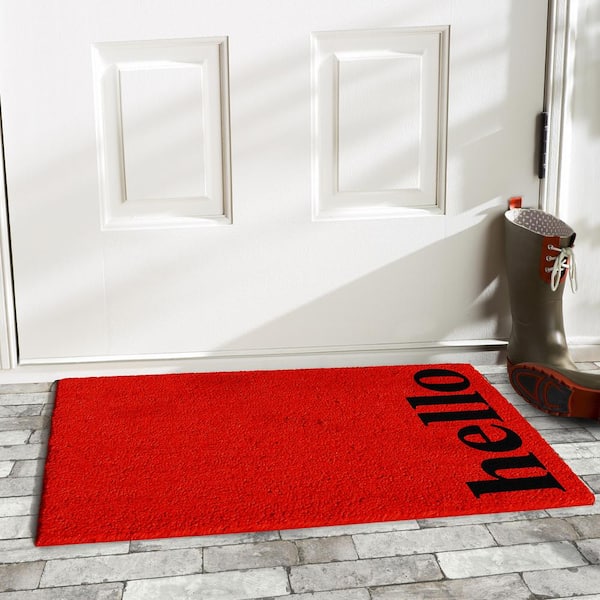 Vertical Hello Red/Black 24 in. x 36 in. Door Mat