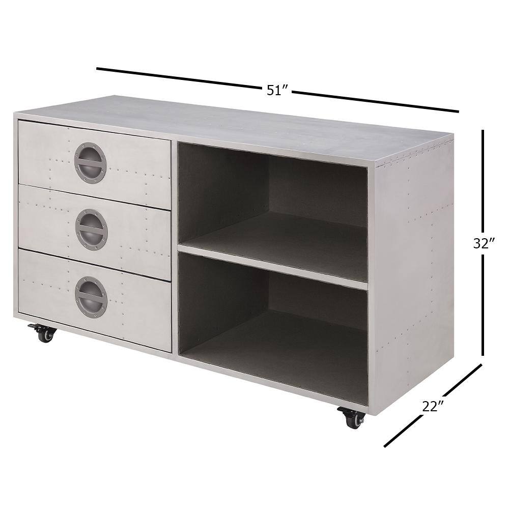 41" Gray Aluminum Industrial Office Cabinet with Wheels