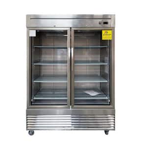 54 in. W 47 cu.ft Two Glass Door Refrigerator Display Reach-In Upright Commercial Merchandiser in Stainless Steel