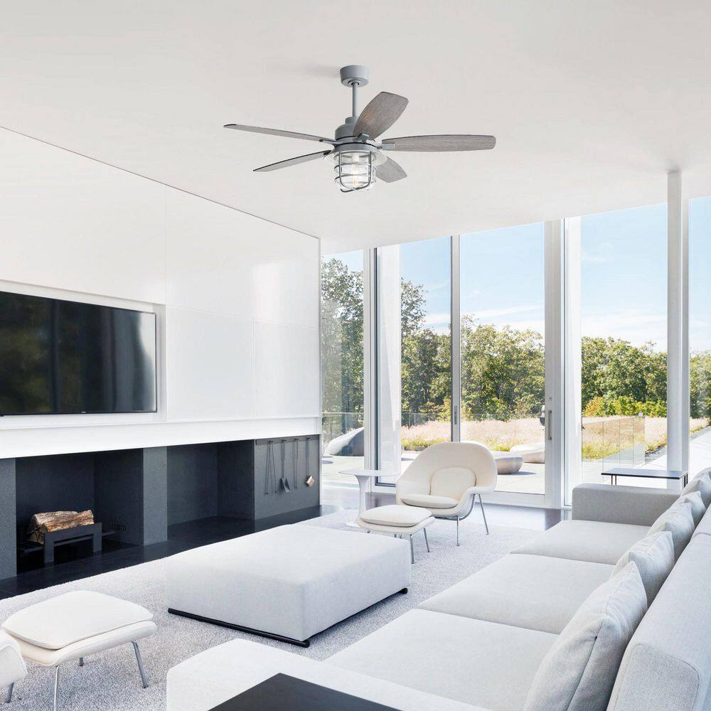 52 in. Indoor Cement Gray Downrod Mount Standard Ceiling Fan with E26 Bulb Included, Glass Lampshade and Remote Included price history on PriceWatchPro