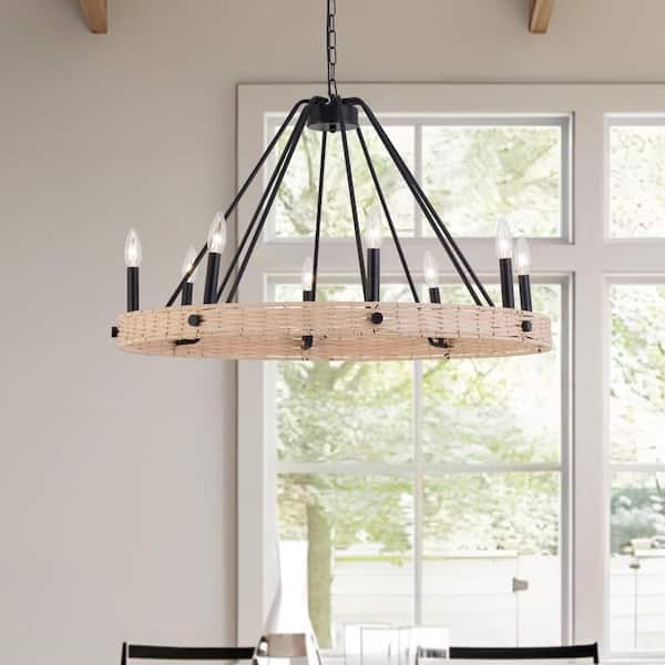 Bismarck 8-Light Wooden Wagon Wheel Chandelier