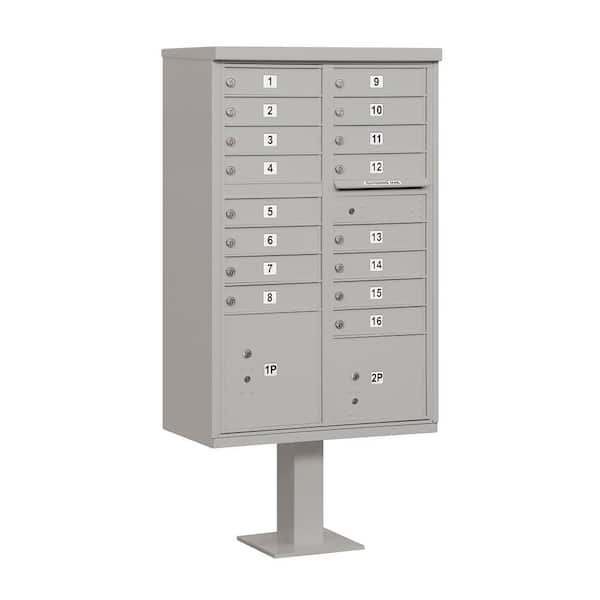 Salsbury Industries Gray USPS Access Cluster Box Unit with 16 A Size Doors and Pedestal