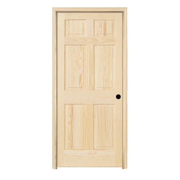 JELD-WEN 30 in. x 80 in. Pine Unfinished Left-Hand 6-Panel Solid Wood Single Prehung Interior Door w/Split Jamb