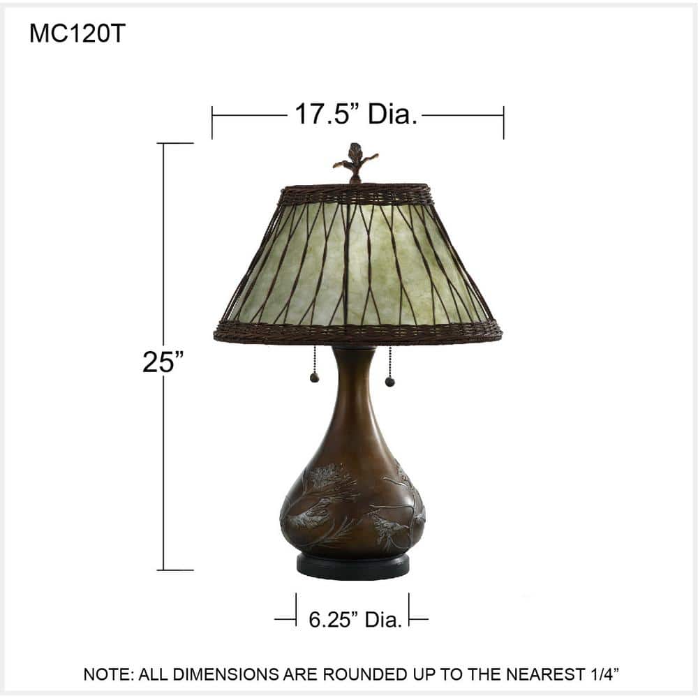 Bronze Table Lamp with Green Mica Shade and Wicker Overlay