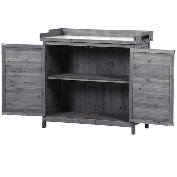39 in. W x 37 in. H Grey Wood Potting Bench Table, Garden