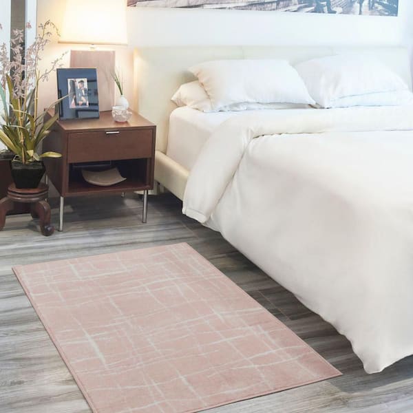 Whimsicle Pink Ivory 3 ft. x 5 ft. Abstract Contemporary Kitchen Area Rug