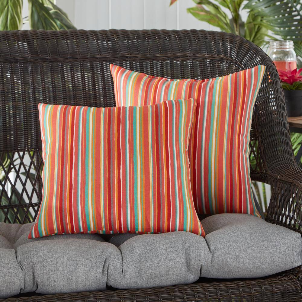Watermelon Stripe 17" Square Outdoor Throw Pillow Set