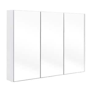 4.5 in. W x 36 in. D x 25.5 in. H White Bathroom Storage Wall Cabinet with Mirror and Adjustable Shelves