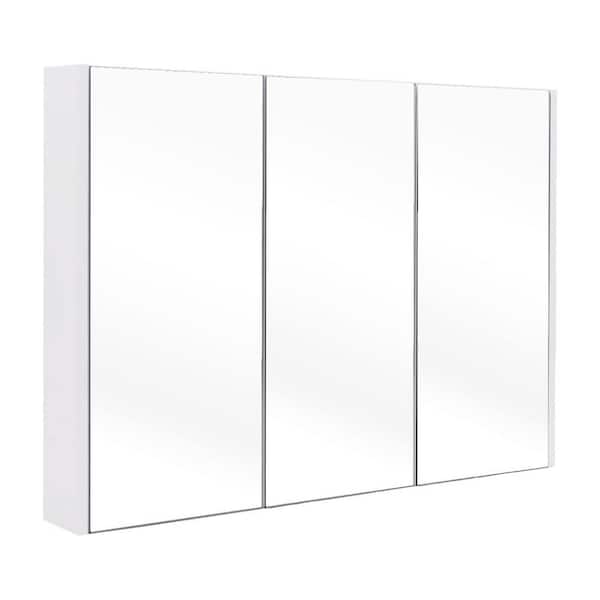 4.5 in. W x 36 in. D x 25.5 in. H White Bathroom Storage Wall Cabinet with Mirror and Adjustable Shelves