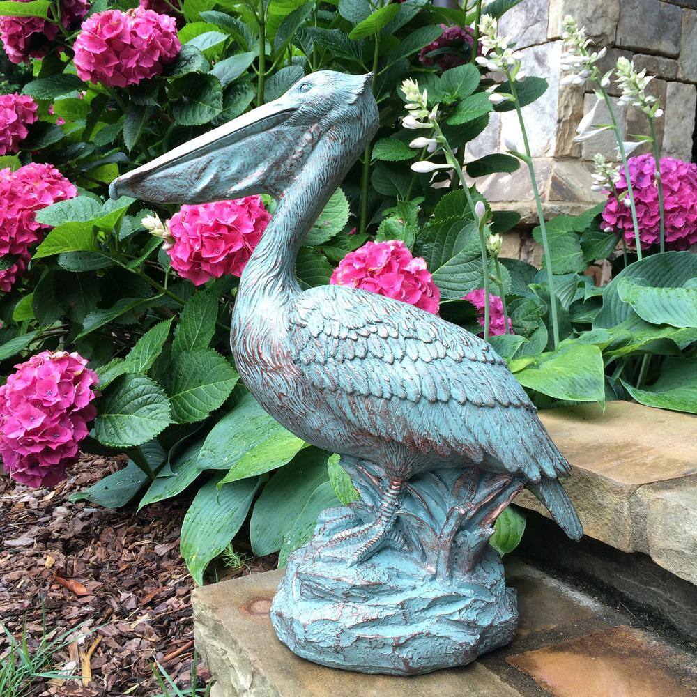 20" Bronze Patina Pelican Nautical Garden Statue