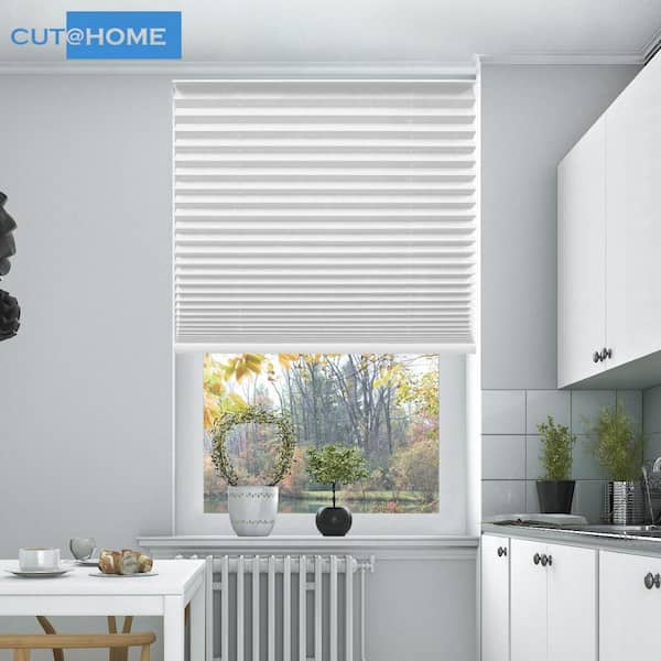 BlindsAvenue Cut at Home Adjustable Width Pleated Shade 1.5 in. pleat White Cordless Room Darkening Fabric 36 in. W x 64 in. L