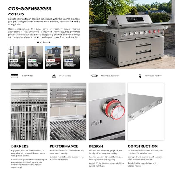 Cosmo 58 in. Newport Collection 8 Burner Propane Gas Grill, Side