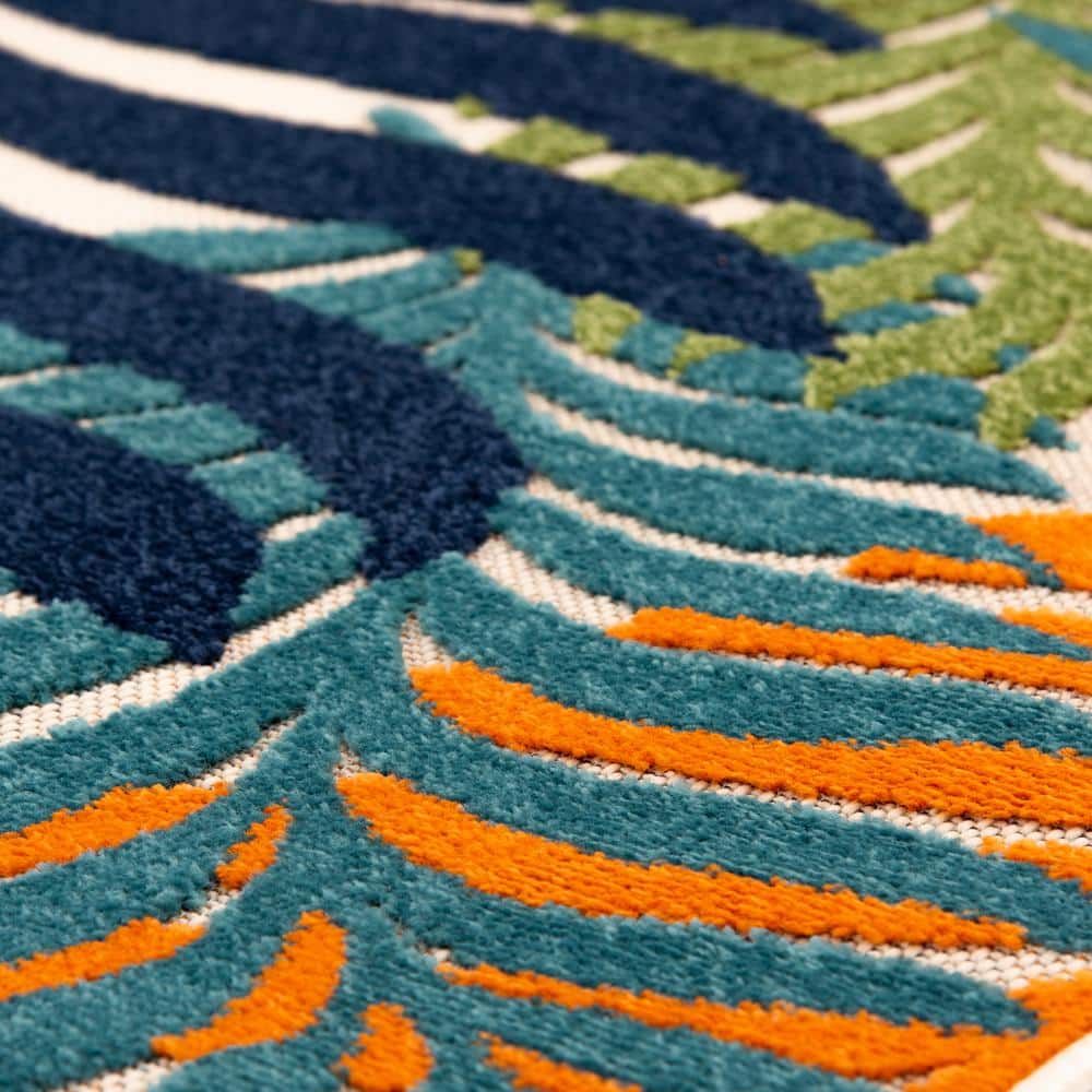 Blue and Multicolor Floral Synthetic Rectangular Rug, 3'1" x 5'3"