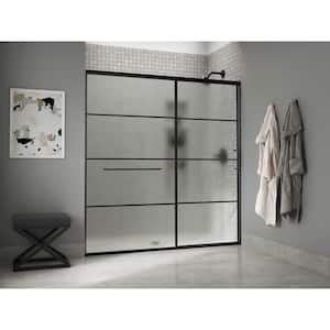 Elate 68-72 in. W x 76 in. H Sliding Frameless Shower Door in Matte Black with Grille Pattern Frosted Glass
