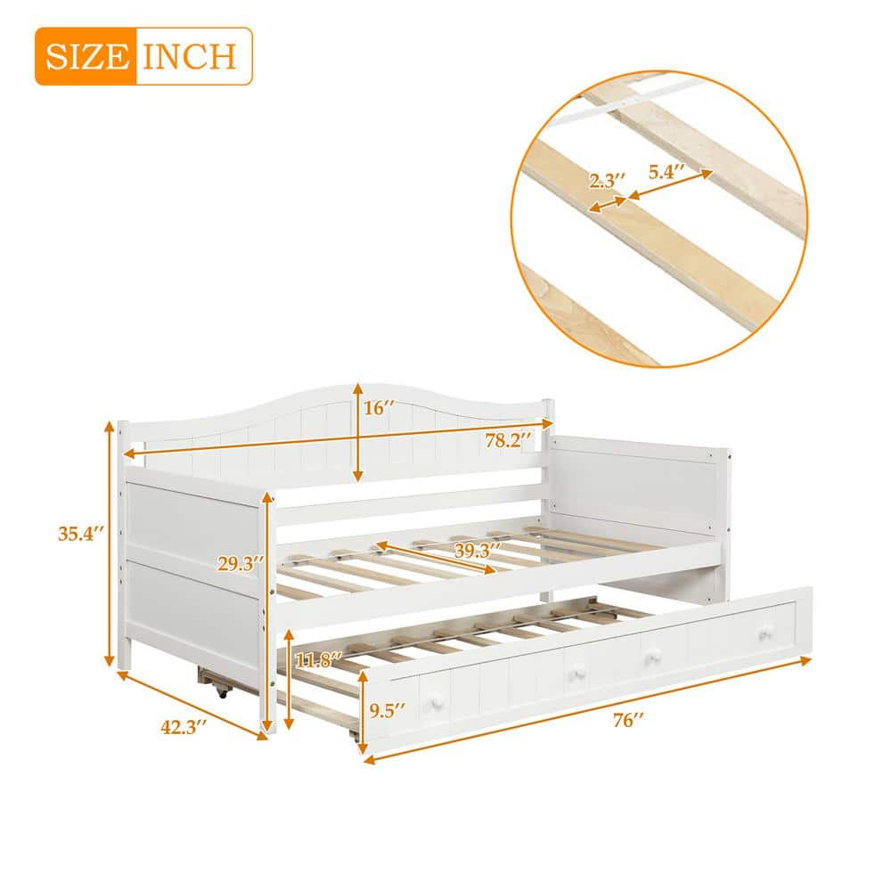White Twin Wood Daybed with Trundle and Storage