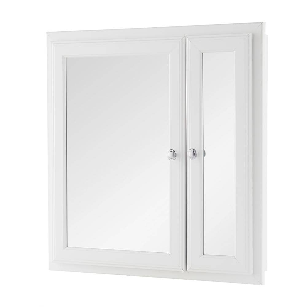 Home Decorators Collection 24-1/2 in. W x 25-3/4 in. H Fog Free Framed Recessed/Surface-Mount Bi-View Bathroom Medicine Cabinet in White w/ Mirror