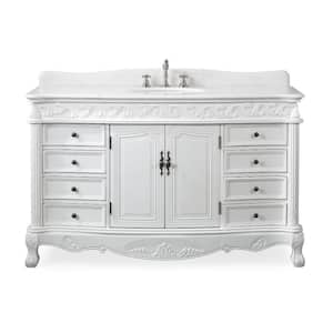Beckham 56 in. W x 22 in D. x 36 in. H Bath Vanity in Antique White With White porcelain Sink and White Marble Top