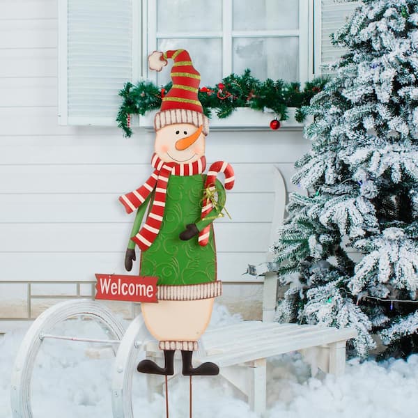 Metal Snowman Easel Decoration Holding Tree 25" NWT 