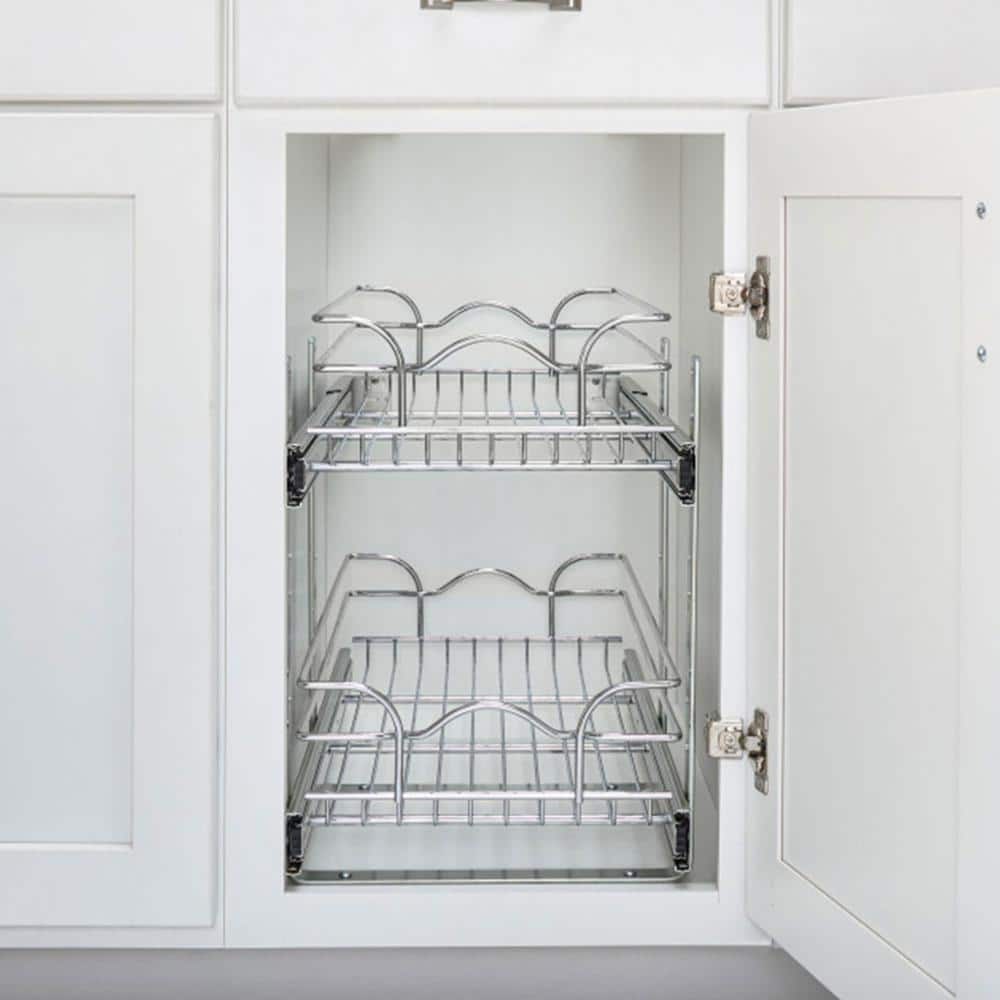 Chrome 2-Tier Wire Pullout Kitchen Cabinet Organizer