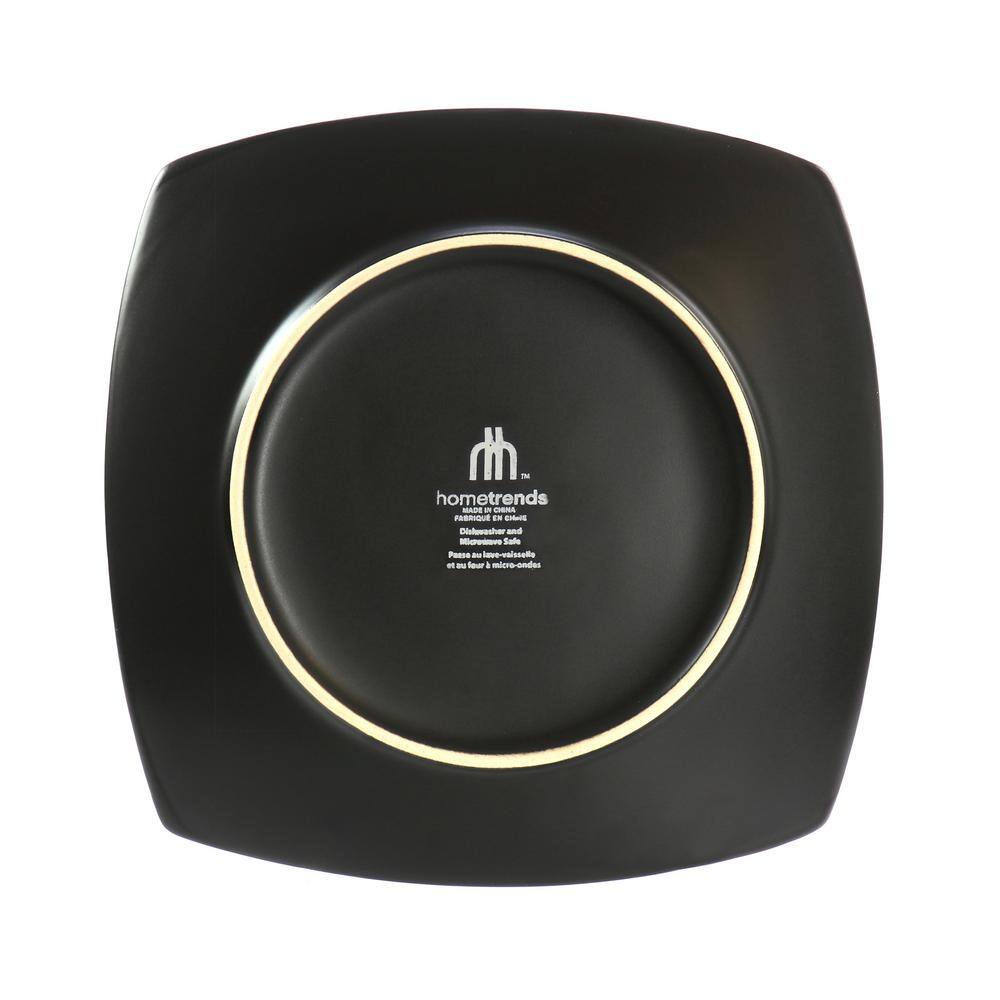 Black Ceramic Square Salad Plates with Floral Design, Set of 4