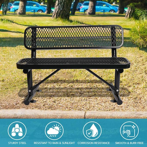送料込 CHUMS FREAK'S STORE Back with Bench Lycvki 4 ft. Black Outdoor Metal Steel Bench with Backrest for