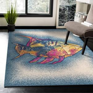 Coastal Blue/MultiColored 5 ft. 3 in. x 7 ft. 6 in. Tropical Coral Fish Polypropylene Indoor/Outdoor Area Rug