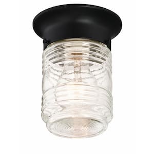 1-Light Black Indoor/Outdoor Jelly Jar Flush Mount Ceiling Light
