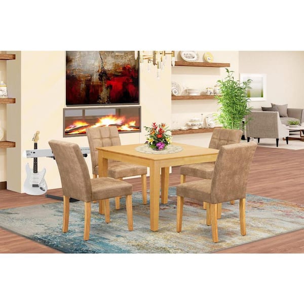 East West Furniture 5-Piece Natural Oak Finish Solid Wood Top - Square Dining Room Set - Seats 4