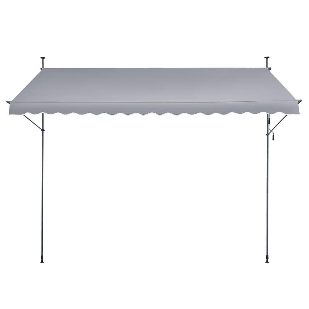 Gray Retractable Patio Awning with Manual Crank Handle