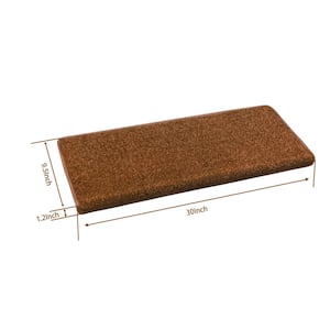 Brown 9.5 in. x 30 in. x 1.2 in. Bullnose Polypropylene Non-slip Carpet Stair Tread Cover With Landing Mat (Set of 15)