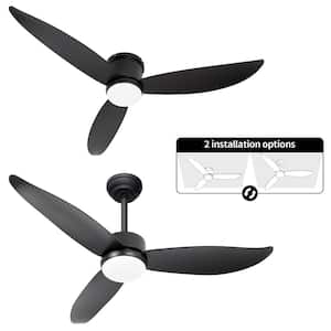 52 in. Integrated LED Indoor Solid Outdoor Black ABS Finish Ceiling Fan with Remote Control and 1-Light