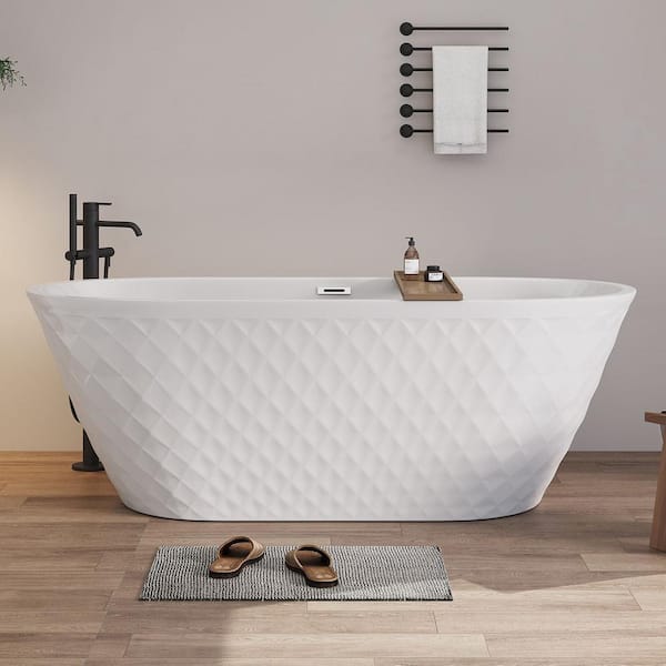 Xspracer Moray 67 in. x 31 in. Acrylic Flatbottom Freestanding Soaking Non-Whirlpool Bathtub with Pop-Up Drain in Glossy White