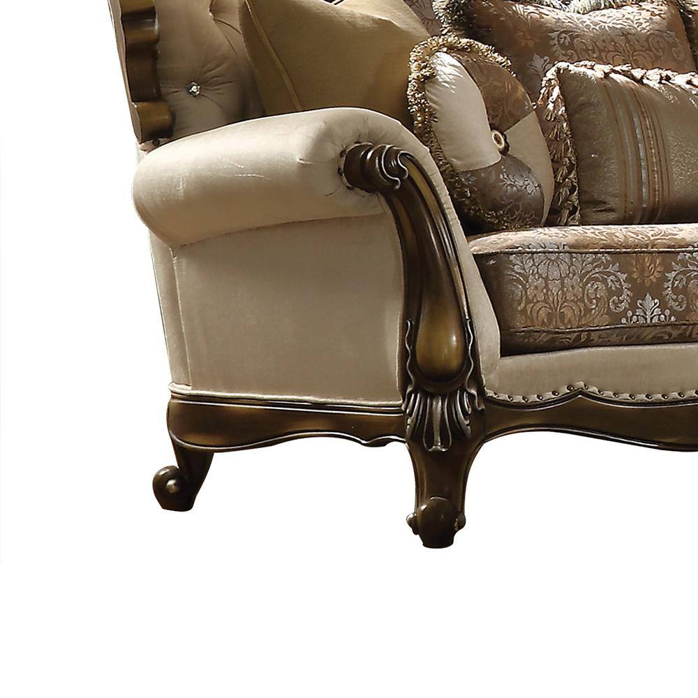 Latisha Tan Floral Fabric Loveseat with Nailhead Trim