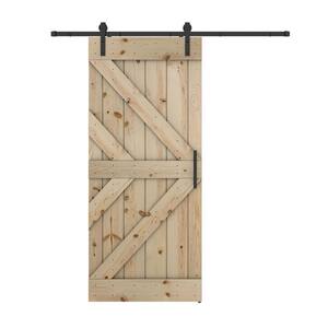 Double KR 28 in. x 84 in. Unfinished Pine Wood Sliding Barn Door with Hardware Kit (DIY)