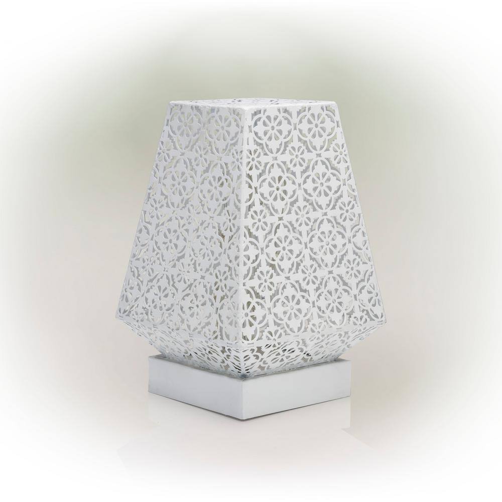 White Cordless LED Outdoor Lantern with Filigree Design