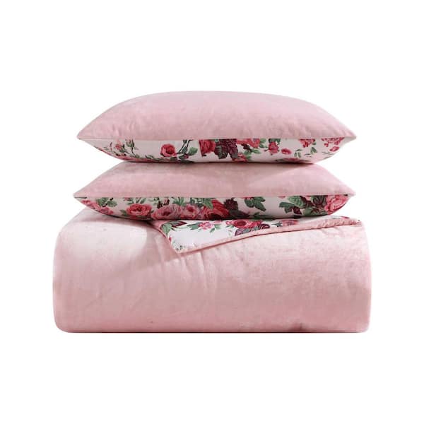 BETSEY JOHNSON BJ Solid 3-Piece Sea Pink Velvet King Comforter Set