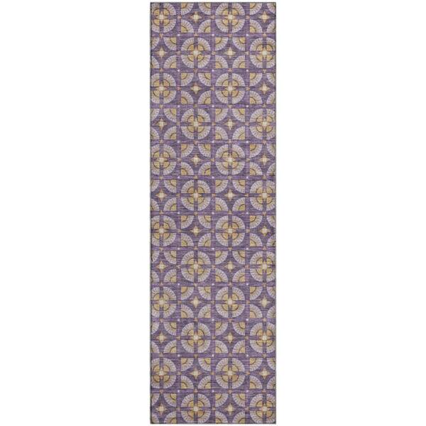Mayfield Premium Machine Washable Abstract AMF2552 Purple 2 ft. x 7 ft. Runner Rug
